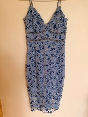 Bardot Light Blue Embroidered Floral Midi Dress